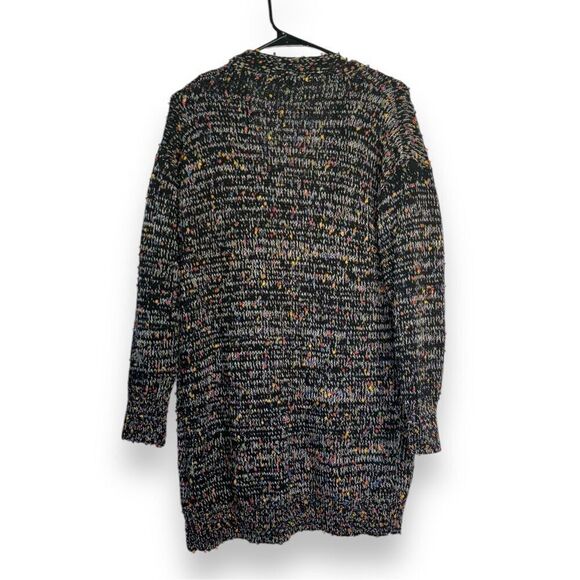 Michelle Mae sz S Womens Black Confetti Open Front Popcorn Sweater Artsy Minimal - Picture 3 of 4
